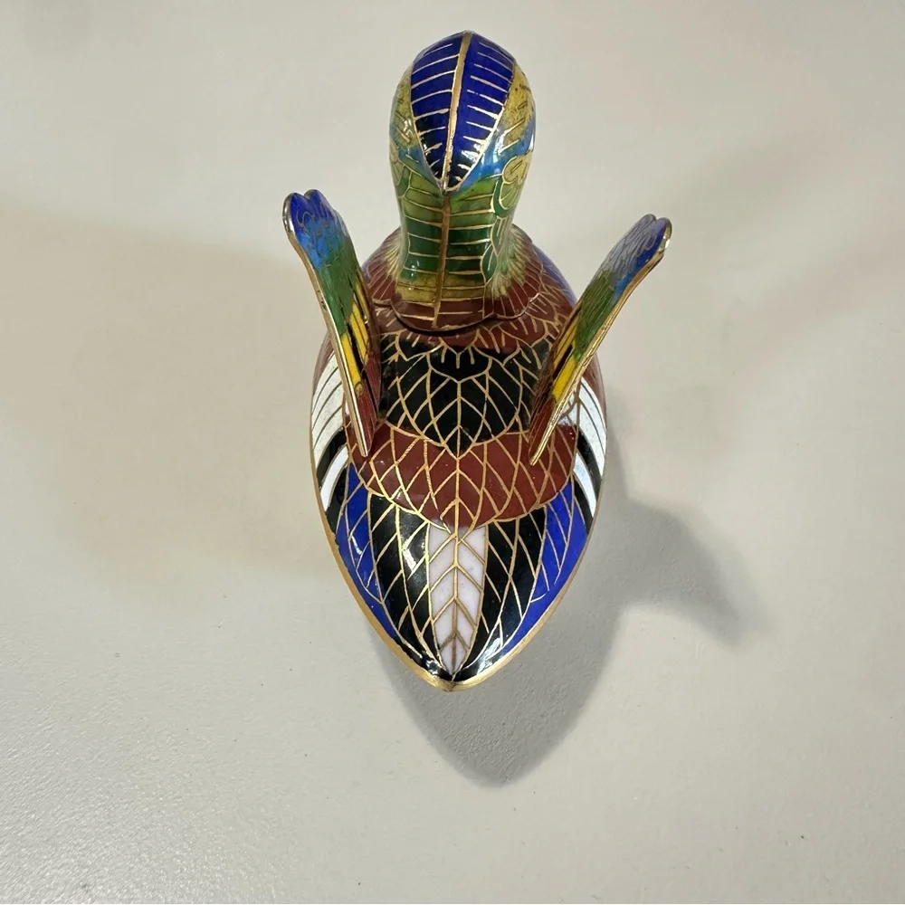 Cloisonné' Enamel Brass Duck Figure Trinket Box Vintage Excellent - Picture 4 of 6
